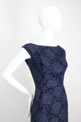 "Blooming Brocade" Vintage 1960's Christian Dior Navy Floral Brocade Dress & Jacket Ensemble UK 8 US 4