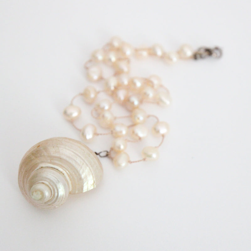"Pearl & Shell" Vintage Pearl & Seashell Sterling Silver Necklace