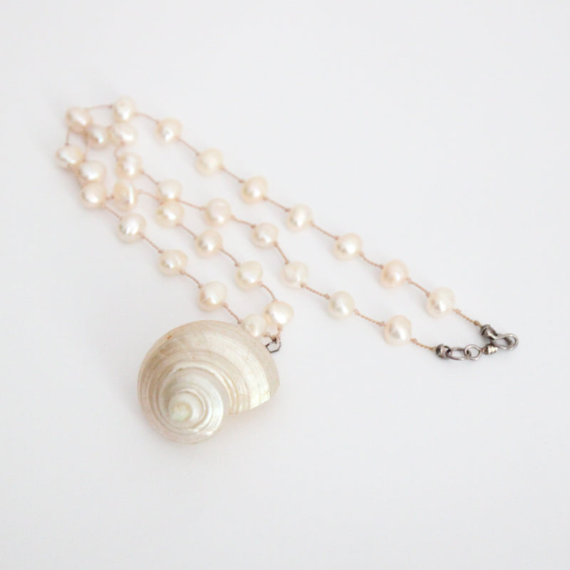 "Pearl & Shell" Vintage Pearl & Seashell Sterling Silver Necklace