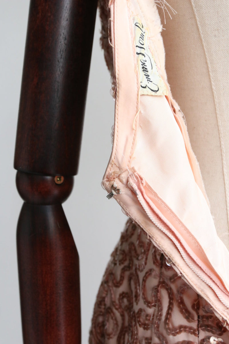 "Emma Domb" Vintage 1950's Satin & Sequin Evening Gown UK 8-10 US 4-6