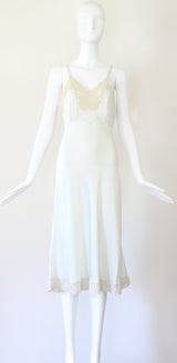 "Palest Blue Silk & Lace" Vintage 1930's Silk & Lace Bias Cut Gown UK 8 US 4