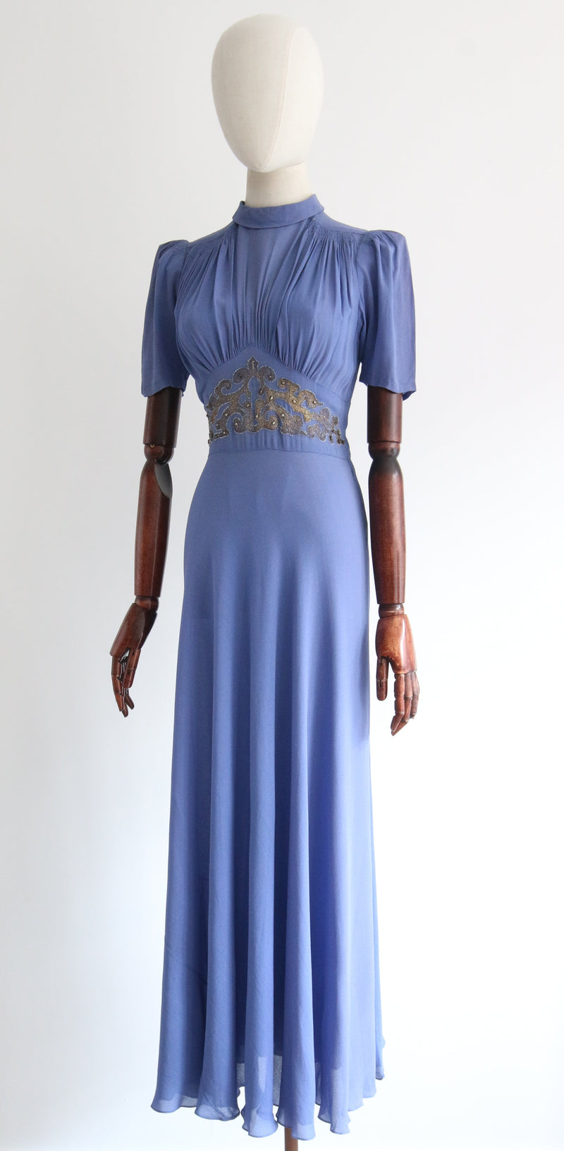 "Cornflower Blue Silk & Lamé" Vintage 1930's Cornflower Blue Silk & Lamé Dress UK 8 US 4