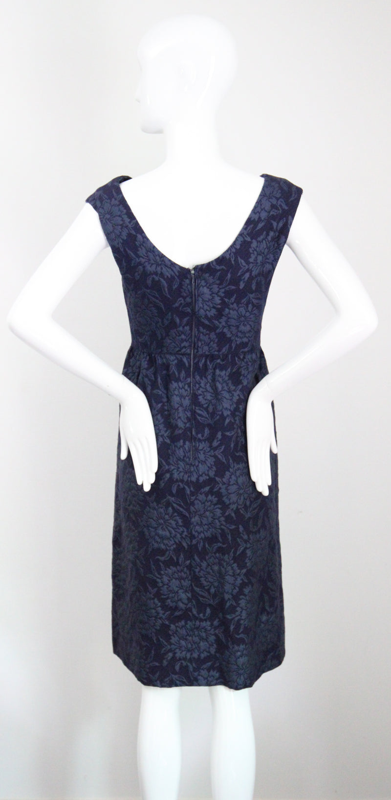 "Blooming Brocade" Vintage 1960's Christian Dior Navy Floral Brocade Dress & Jacket Ensemble UK 8 US 4