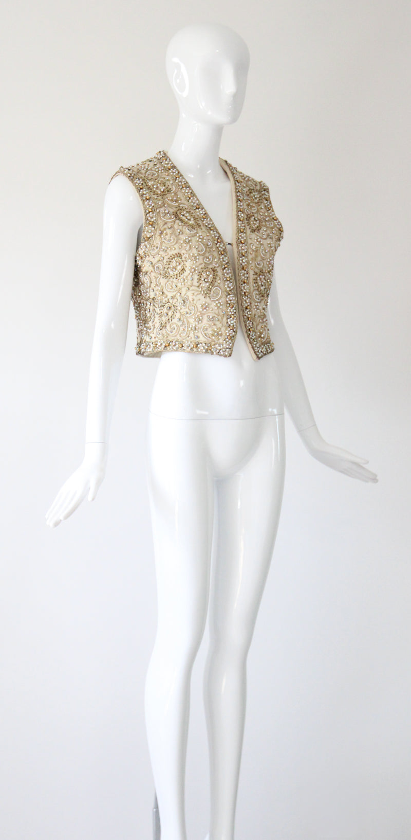 "Larry Aldrich" Vintage 1960's Marie McCarthy For Larry Aldrich Beaded & Embroidered Waistcoat UK 10 US 6