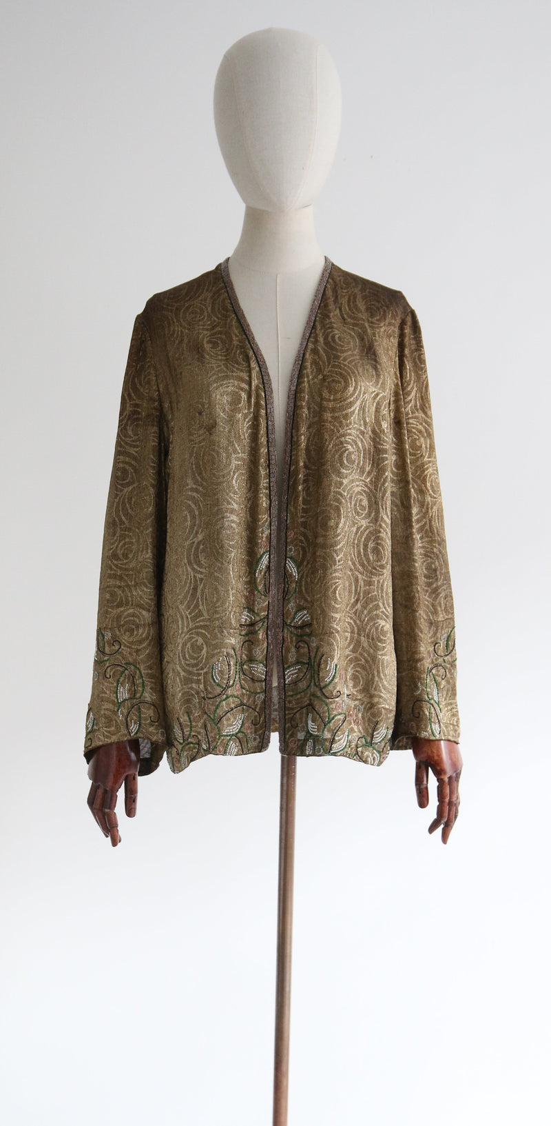 "Undulating Lamé" Vintage 1920's Gold Lamé Bead Embellished Jacket UK 10 US 6