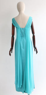 "Tiffany Blue" Vintage 1960's Silk Chiffon Tiffany Blue Dress UK 10 US 6