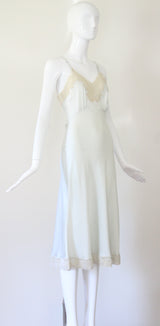 "Palest Blue Silk & Lace" Vintage 1930's Silk & Lace Bias Cut Gown UK 8 US 4