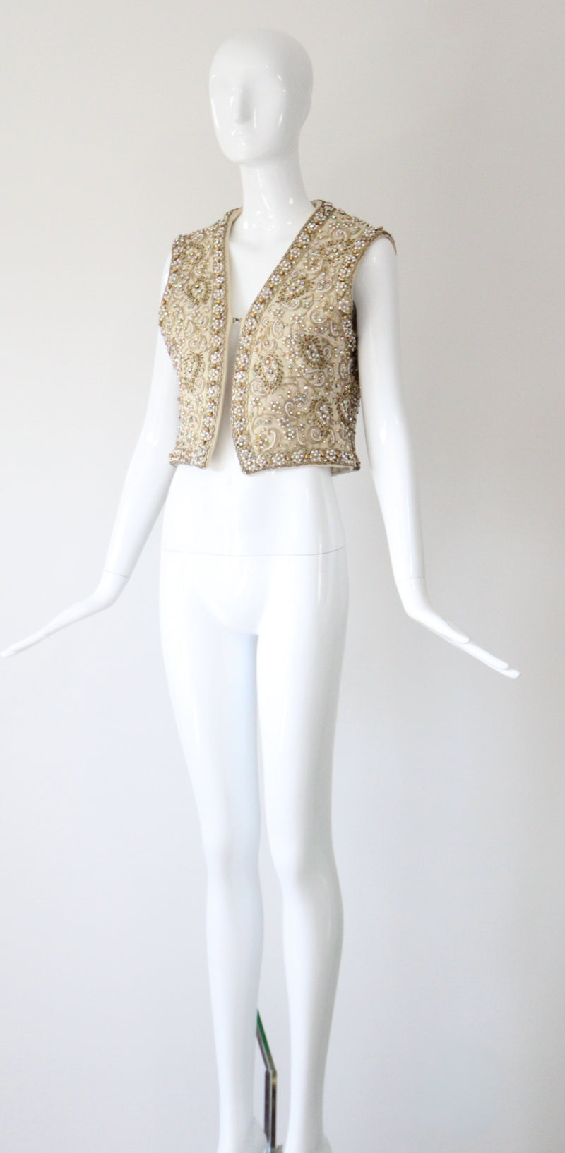 "Larry Aldrich" Vintage 1960's Marie McCarthy For Larry Aldrich Beaded & Embroidered Waistcoat UK 10 US 6