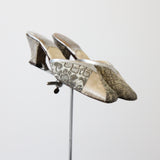 "Silver Lamé & Champagne Satin" Vintage 1930's Lamé & Satin Mule Slippers UK 3 US 5 EU 36