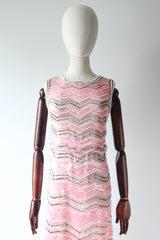 "Pearlescent Pink Sequins & Pearls" Vintage 1960's Pink & Pearl Silk Organza Beaded Dress UK 8-10 US 4-6