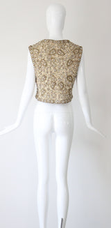 "Larry Aldrich" Vintage 1960's Marie McCarthy For Larry Aldrich Beaded & Embroidered Waistcoat UK 10 US 6