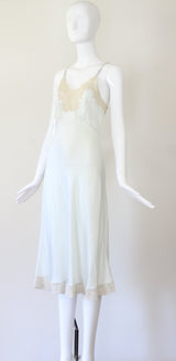 "Palest Blue Silk & Lace" Vintage 1930's Silk & Lace Bias Cut Gown UK 8 US 4