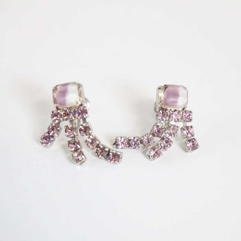 "Lilac Rhinestones" Vintage 1950's Lilac Rhinestone Droplet Screw Back Earrings