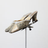 "Silver Lamé & Champagne Satin" Vintage 1930's Lamé & Satin Mule Slippers UK 3 US 5 EU 36