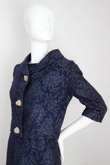 "Blooming Brocade" Vintage 1960's Christian Dior Navy Floral Brocade Dress & Jacket Ensemble UK 8 US 4