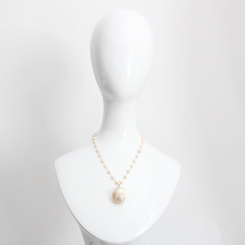 "Pearl & Shell" Vintage Pearl & Seashell Sterling Silver Necklace