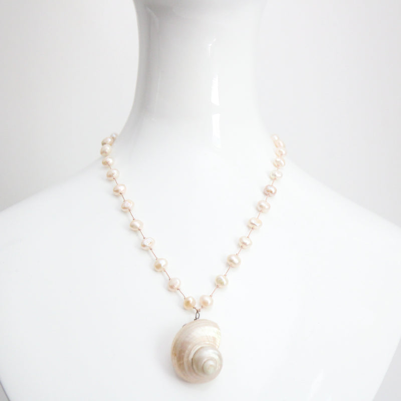 "Pearl & Shell" Vintage Pearl & Seashell Sterling Silver Necklace