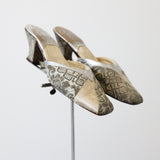 "Silver Lamé & Champagne Satin" Vintage 1930's Lamé & Satin Mule Slippers UK 3 US 5 EU 36