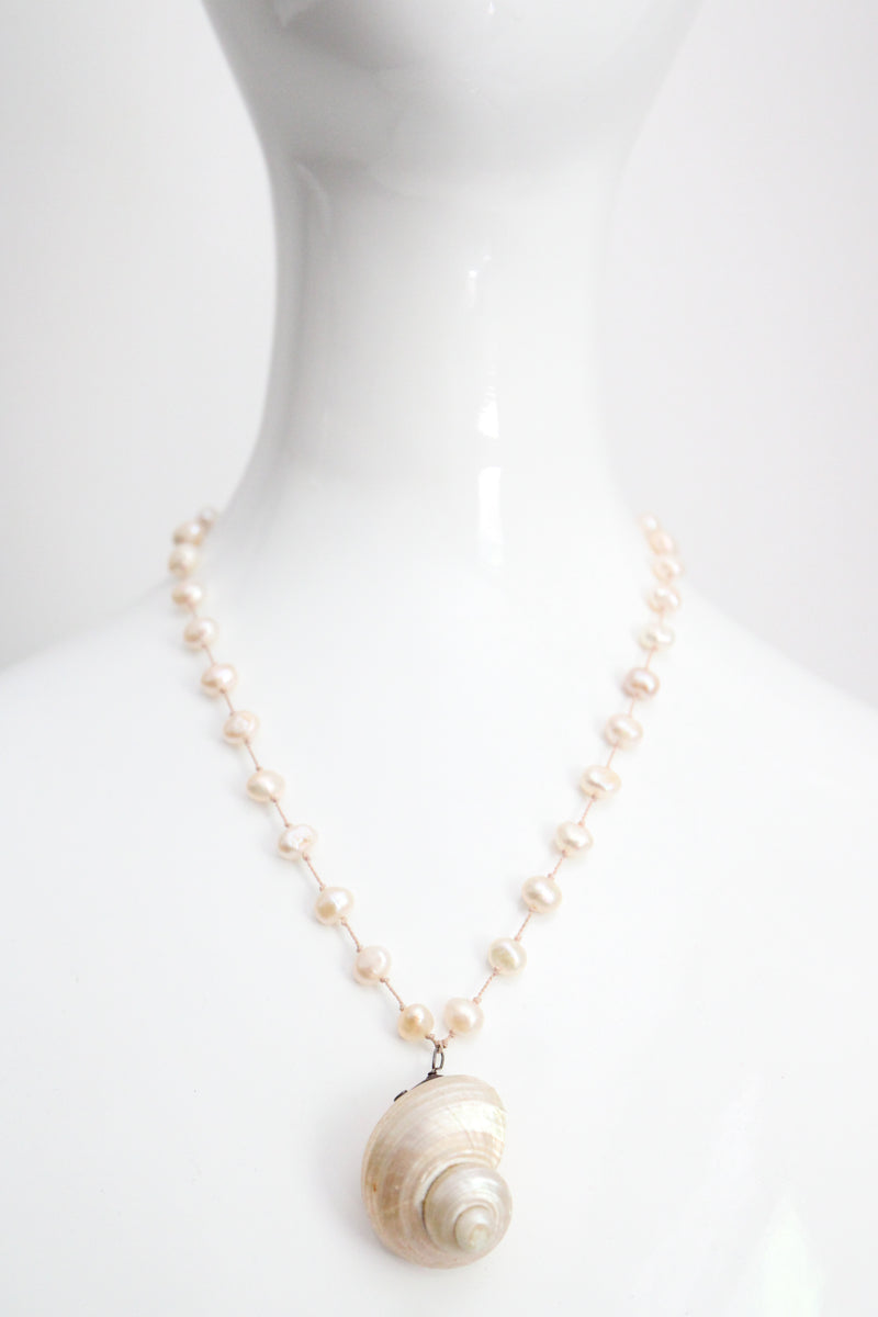 "Pearl & Shell" Vintage Pearl & Seashell Sterling Silver Necklace