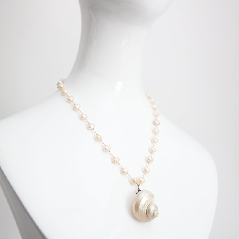 "Pearl & Shell" Vintage Pearl & Seashell Sterling Silver Necklace
