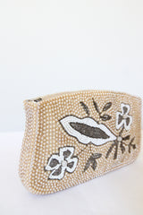 "Pearl Florals" Vintage 1950's Pearlescent Beaded Clutch Bag