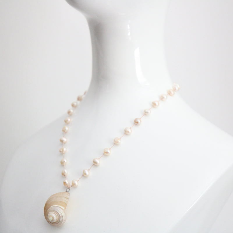 "Pearl & Shell" Vintage Pearl & Seashell Sterling Silver Necklace