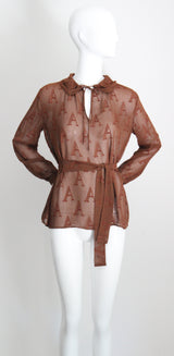 "Initial Silk" Vintage 1930's Silk Initial Print Blouse UK 10-12 US 6-8