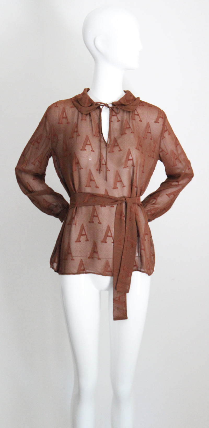 "Initial Silk" Vintage 1930's Silk Initial Print Blouse UK 10-12 US 6-8