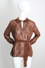 "Initial Silk" Vintage 1930's Silk Initial Print Blouse UK 10-12 US 6-8