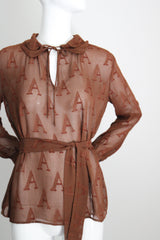 "Initial Silk" Vintage 1930's Silk Initial Print Blouse UK 10-12 US 6-8