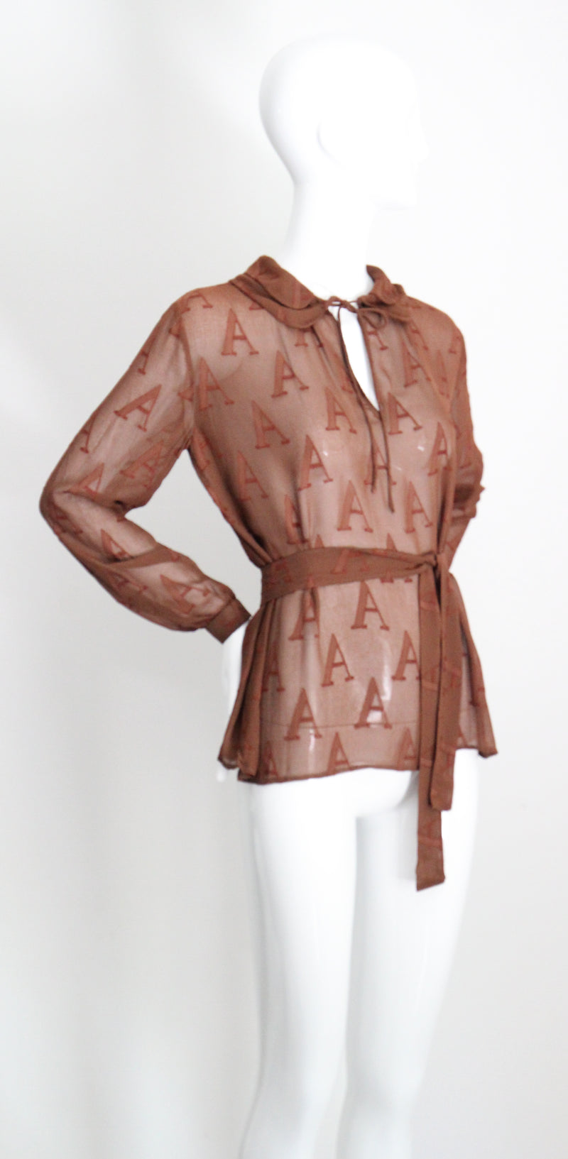 "Initial Silk" Vintage 1930's Silk Initial Print Blouse UK 10-12 US 6-8