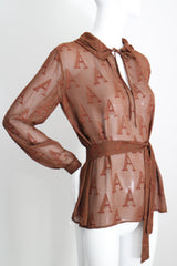 "Initial Silk" Vintage 1930's Silk Initial Print Blouse UK 10-12 US 6-8