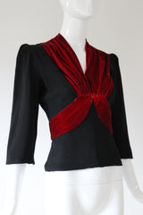 "Crimson Velvet" Vintage 1930's Velvet & Crepe Blouse UK 10 US 6