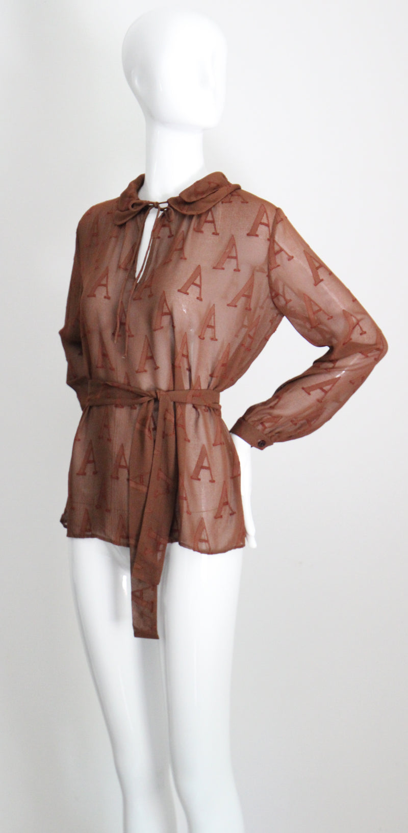 "Initial Silk" Vintage 1930's Silk Initial Print Blouse UK 10-12 US 6-8