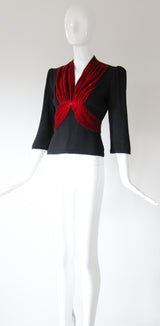 "Crimson Velvet" Vintage 1930's Velvet & Crepe Blouse UK 10 US 6