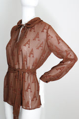 "Initial Silk" Vintage 1930's Silk Initial Print Blouse UK 10-12 US 6-8
