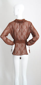 "Initial Silk" Vintage 1930's Silk Initial Print Blouse UK 10-12 US 6-8
