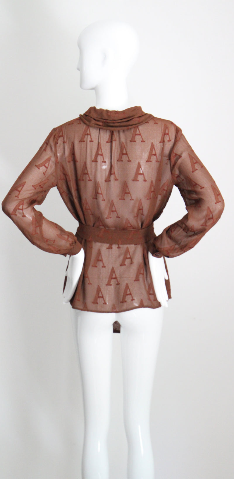 "Initial Silk" Vintage 1930's Silk Initial Print Blouse UK 10-12 US 6-8