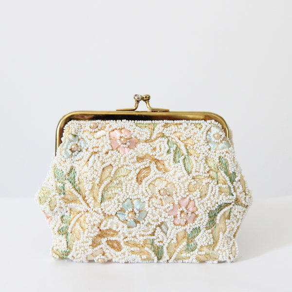 "Pastel Floral Beadwork" Vintage 1960's Floral Beaded Wallet