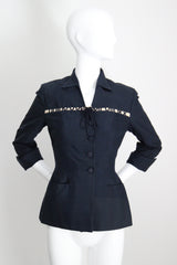 "The Timekeeper" Vintage 1940's Navy Blue Silk & Roman Numeral Jacket UK 8 US 4