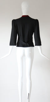 "Crimson Velvet" Vintage 1930's Velvet & Crepe Blouse UK 10 US 6