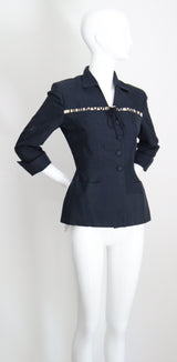 "The Timekeeper" Vintage 1940's Navy Blue Silk & Roman Numeral Jacket UK 8 US 4