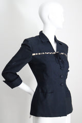 "The Timekeeper" Vintage 1940's Navy Blue Silk & Roman Numeral Jacket UK 8 US 4