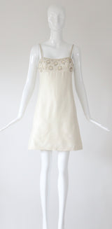 "Cream Silk & Sequins" Vintage 1960's Cream Silk & Sequin Cocktail Dress UK 8-10 US 4-6