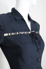 "The Timekeeper" Vintage 1940's Navy Blue Silk & Roman Numeral Jacket UK 8 US 4