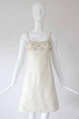 "Cream Silk & Sequins" Vintage 1960's Cream Silk & Sequin Cocktail Dress UK 8-10 US 4-6