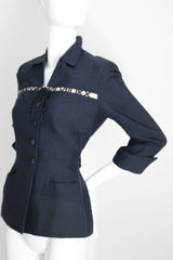 "The Timekeeper" Vintage 1940's Navy Blue Silk & Roman Numeral Jacket UK 8 US 4