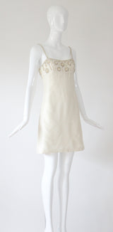 "Cream Silk & Sequins" Vintage 1960's Cream Silk & Sequin Cocktail Dress UK 8-10 US 4-6