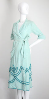 "Lotus Chenille" Vintage 1940's Turquoise Chenille Dressing Gown UK 10 US 6