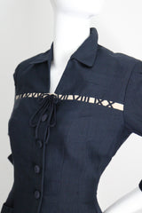"The Timekeeper" Vintage 1940's Navy Blue Silk & Roman Numeral Jacket UK 8 US 4